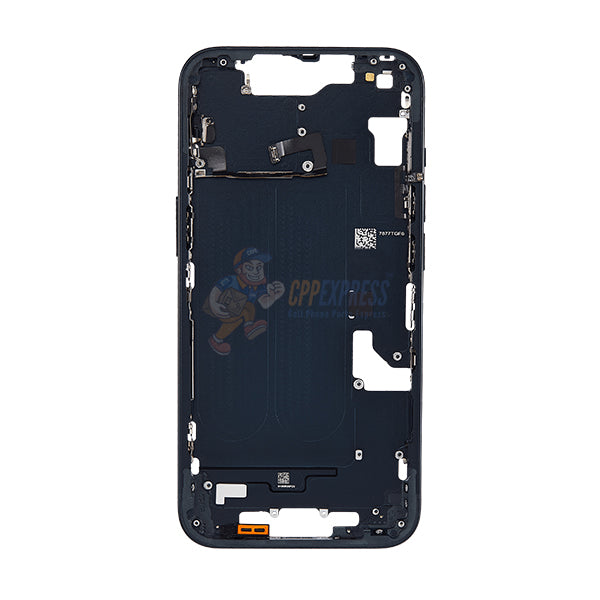 iPhone 14 MidFrame Housing with PowerVolume Button and Back Glass with Steel Plate and Wireless Charge Flex Cable - Black