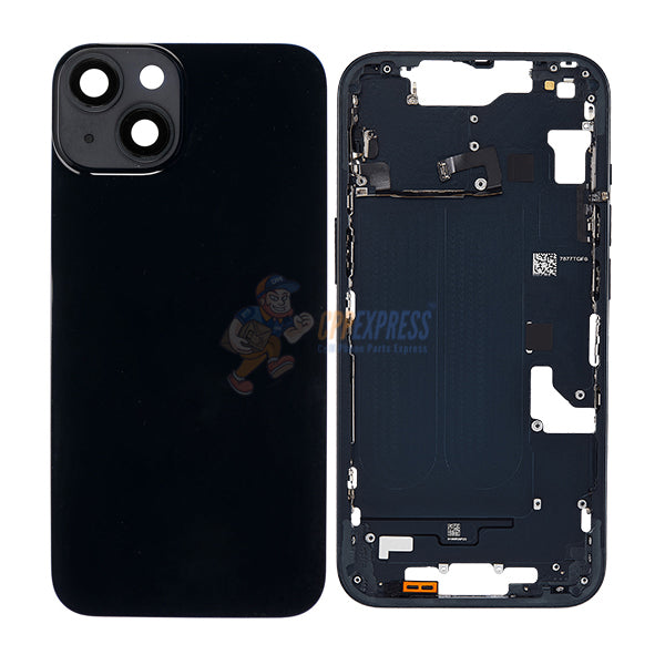 iPhone 14  Mid-Frame Housing with Power/Volume Button and Back Glass with Steel Plate and Wireless Charge Flex Cable - Black