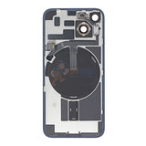 iPhone 14 MidFrame Housing with PowerVolume Button and Back Glass with Steel Plate and Wireless Charge Flex Cable - Blue