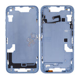 iPhone 14 MidFrame Housing with PowerVolume Button and Back Glass with Steel Plate and Wireless Charge Flex Cable - Blue