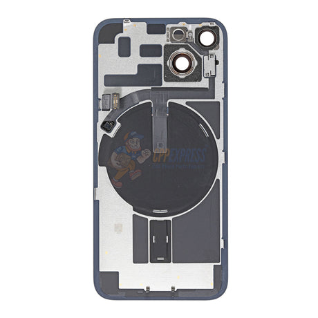 iPhone 14 MidFrame Housing with PowerVolume Button and Back Glass with Steel Plate and Wireless Charge Flex Cable - Purple