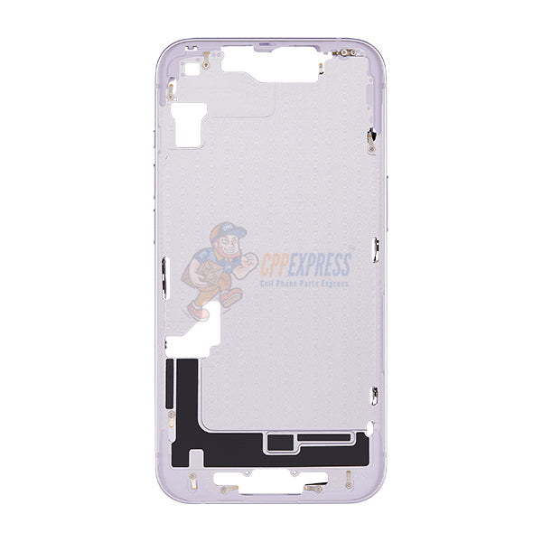 iPhone 14 MidFrame Housing with PowerVolume Button and Back Glass with Steel Plate and Wireless Charge Flex Cable - Purple