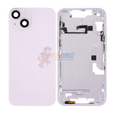 iPhone 14  Mid-Frame Housing with Power/Volume Button and Back Glass with Steel Plate and Wireless Charge Flex Cable - Purple