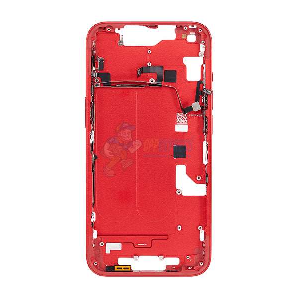 iPhone 14 MidFrame Housing with PowerVolume Button and Back Glass with Steel Plate and Wireless Charge Flex Cable - Red