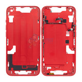 iPhone 14 MidFrame Housing with PowerVolume Button and Back Glass with Steel Plate and Wireless Charge Flex Cable - Red