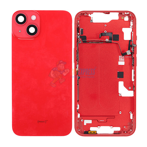 iPhone 14  Mid-Frame Housing with Power/Volume Button and Back Glass with Steel Plate and Wireless Charge Flex Cable - Red