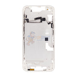 iPhone 14 MidFrame Housing with PowerVolume Button and Back Glass with Steel Plate and Wireless Charge Flex Cable - White