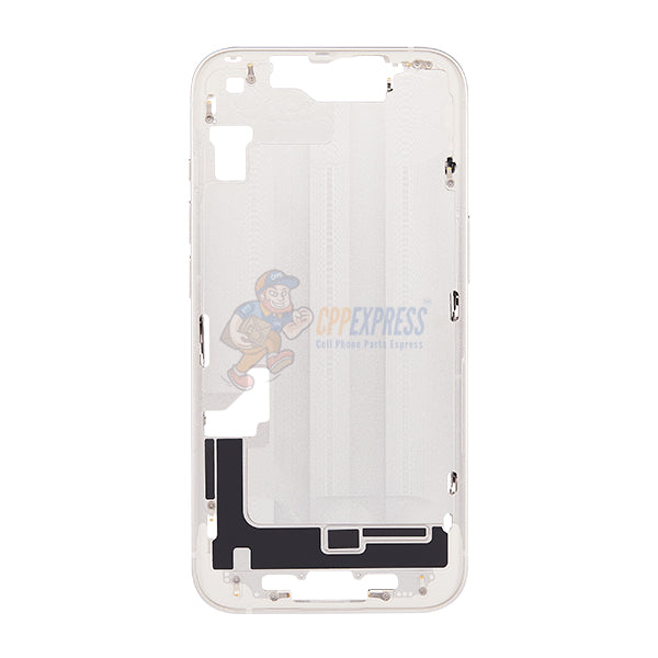 iPhone 14 MidFrame Housing with PowerVolume Button and Back Glass with Steel Plate and Wireless Charge Flex Cable - White