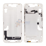 iPhone 14 MidFrame Housing with PowerVolume Button and Back Glass with Steel Plate and Wireless Charge Flex Cable - White