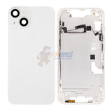 iPhone 14  Mid-Frame Housing with Power/Volume Button and Back Glass with Steel Plate and Wireless Charge Flex Cable - White