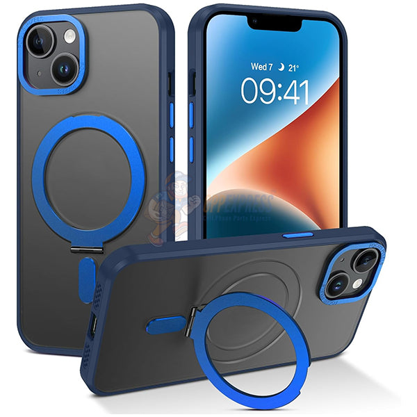 iPhone 14 Shockproof Magnetic Case With Invisible Stand Holder Dark Blue