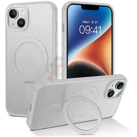 iPhone 14 Shockproof Magnetic Case With Invisible Stand Holder White