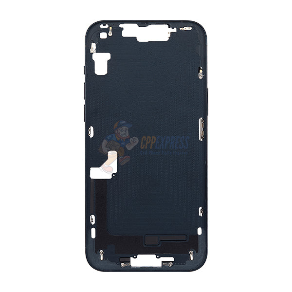 iPhone 14 Plus MidFrame Housing with PowerVolume Button and Back Glass with Steel Plate and Wireless Charge Flex Cable - Black