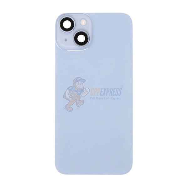 iPhone 14 Plus MidFrame Housing with PowerVolume Button and Back Glass with Steel Plate and Wireless Charge Flex Cable - Blue