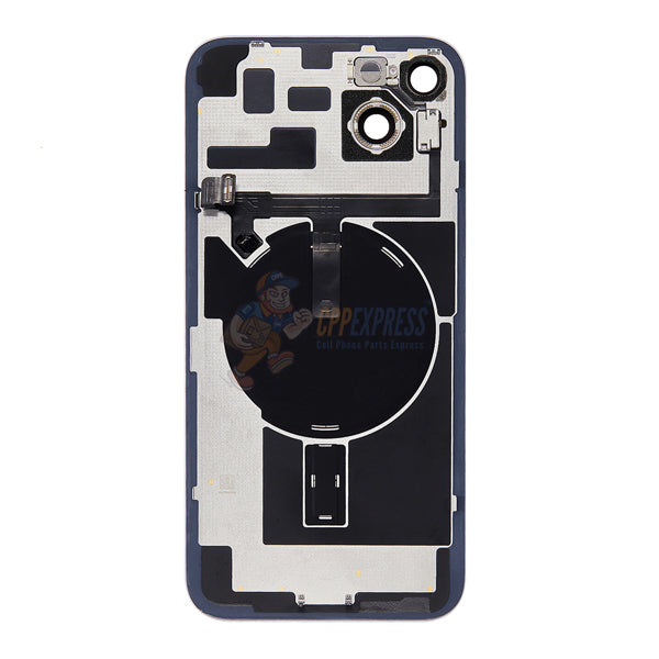 iPhone 14 Plus MidFrame Housing with PowerVolume Button and Back Glass with Steel Plate and Wireless Charge Flex Cable - Blue