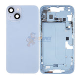 iPhone 14 Plus Mid-Frame Housing with Power/Volume Button and Back Glass with Steel Plate and Wireless Charge Flex Cable - Blue