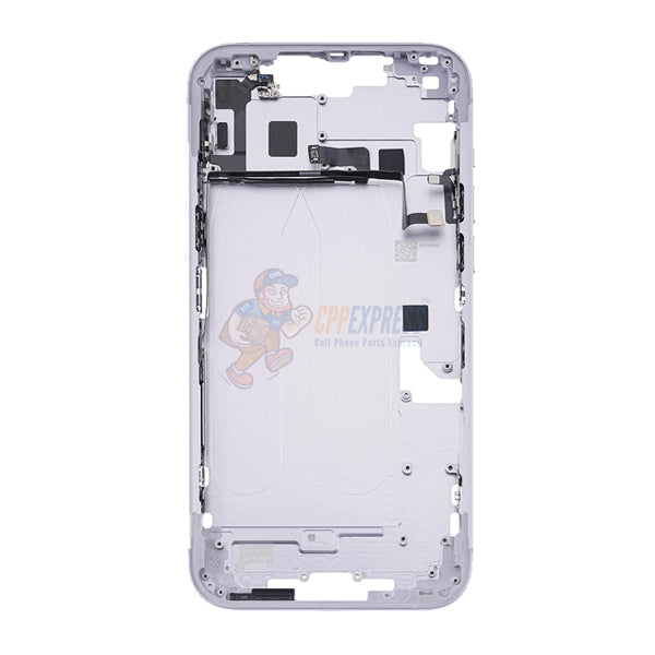 iPhone 14 Plus MidFrame Housing with PowerVolume Button and Back Glass with Steel Plate and Wireless Charge Flex Cable - Purple