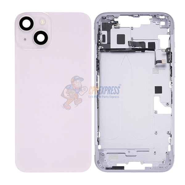 iPhone 14 Plus Mid-Frame Housing with Power/Volume Button and Back Glass with Steel Plate and Wireless Charge Flex Cable - Purple