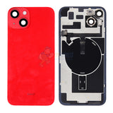 iPhone 14 Plus MidFrame Housing with PowerVolume Button and Back Glass with Steel Plate and Wireless Charge Flex Cable - Red