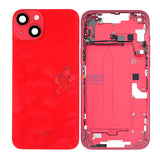 iPhone 14 Plus Mid-Frame Housing with Power/Volume Button and Back Glass with Steel Plate and Wireless Charge Flex Cable - Red