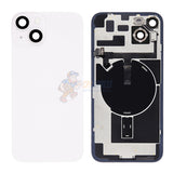 iPhone 14 Plus MidFrame Housing with PowerVolume Button and Back Glass with Steel Plate and Wireless Charge Flex Cable - White