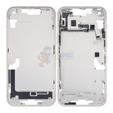 iPhone 14 Plus MidFrame Housing with PowerVolume Button and Back Glass with Steel Plate and Wireless Charge Flex Cable - White