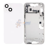 iPhone 14 Plus Mid-Frame Housing with Power/Volume Button and Back Glass with Steel Plate and Wireless Charge Flex Cable - White