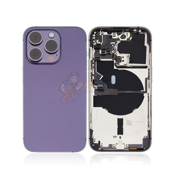 iPhone 14 Pro Battery Back Door Perfect Fit Premium Back Cover Case Housing Includes Power, Volume and Wireless Charge Flex Cable - Purple