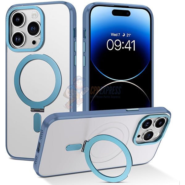 iPhone 14 Pro Shockproof Magnetic Case With Invisible Stand Holder Blue