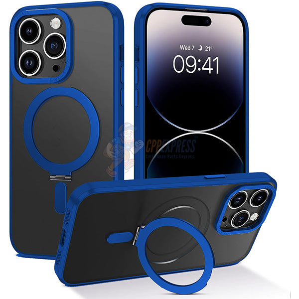 iPhone 14 Pro Shockproof Magnetic Case With Invisible Stand Holder Dark Blue