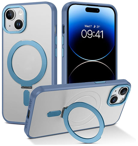 iPhone 15 Plus Shockproof Magnetic Case With Invisible Stand Holder Blue