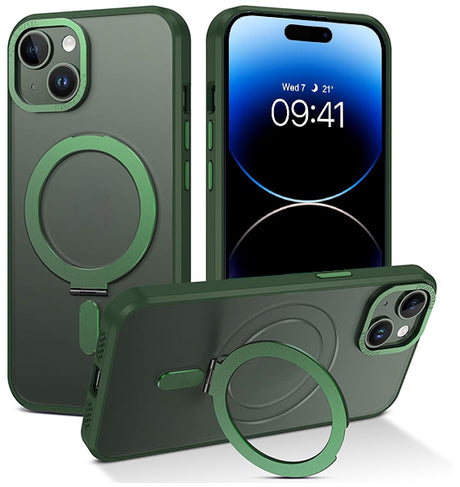 iPhone 15 Plus Shockproof Magnetic Case With Invisible Stand Holder Green