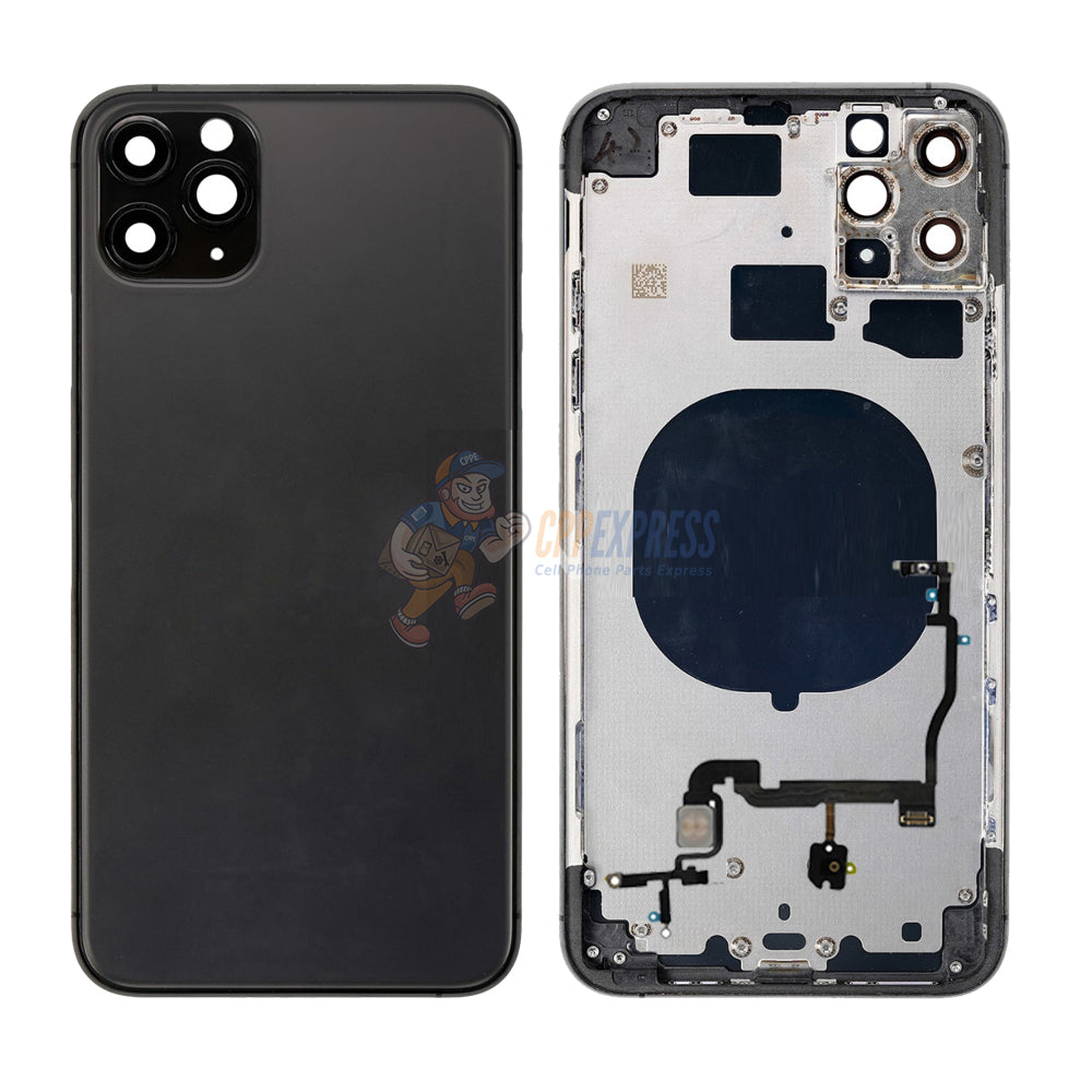 iPhone 11 Pro Back Door Glass Housing with Pre-installed Small Parts Premium - Black