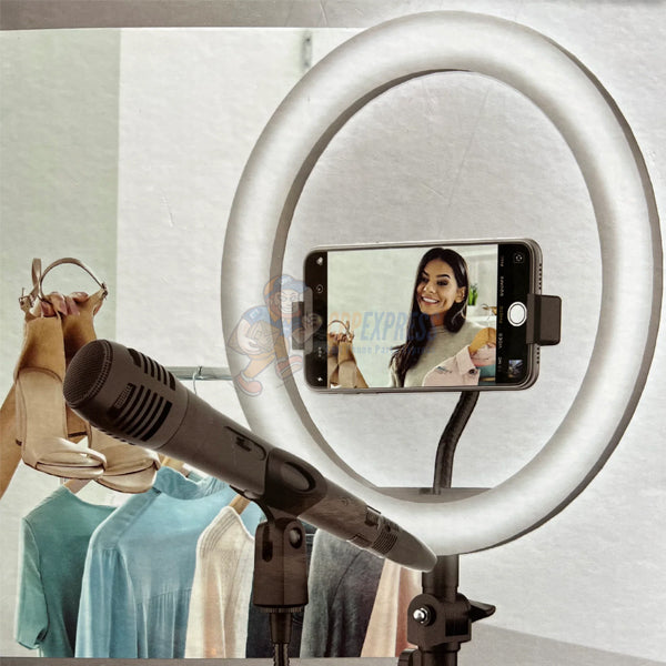 Iconic Home Studio 10-In LED Ring Light Media Station Tripod for Smartphone
