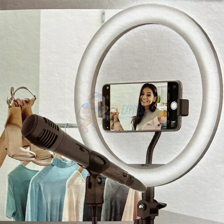 Iconic Home Studio 10-In LED Ring Light Media Station Tripod for Smartphone