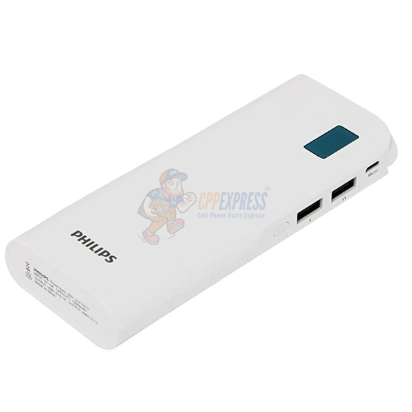 Philips 10,000 mAh Portable Power Bank 5V 2.1A Charger DLP100016WH - White