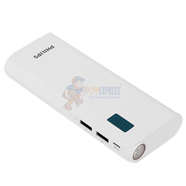 Philips 10,000 mAh Portable Power Bank 5V 2.1A Charger DLP100016WH - White