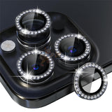 Phone 14 Pro / 15 Pro / 16 Pro Max Diamond Tempered Glass Back Camera Lens - Black