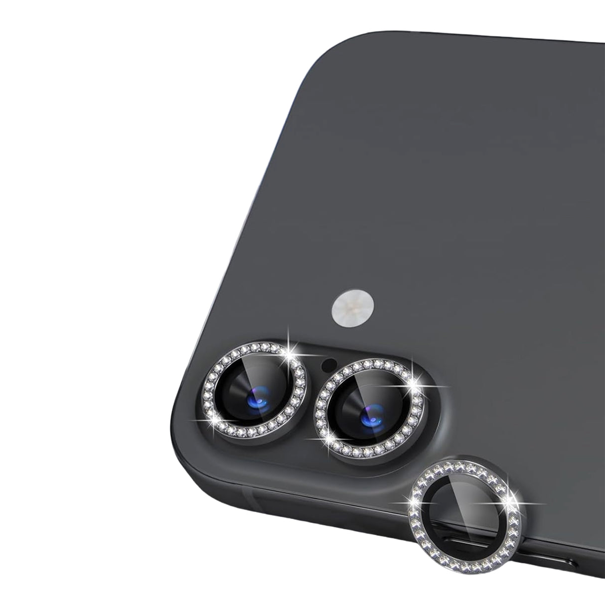 Phone 16 / 16 Plus Diamond Tempered Glass Back Camera Lens Protector - Black