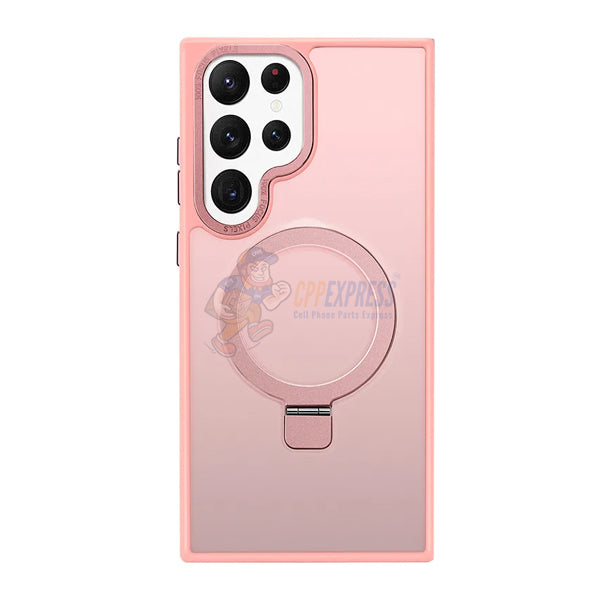 Samsung Galaxy S24 Ultra Shockproof Magnetic Case With Invisible Stand Holder - Pink