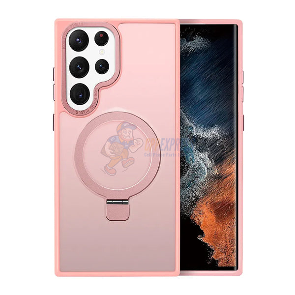 Samsung Galaxy S24 Ultra Shockproof Magnetic Case With Invisible Stand Holder - Pink