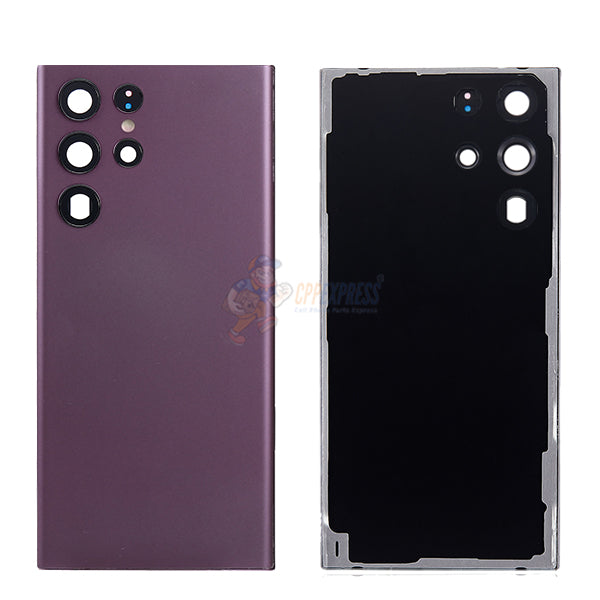 Samsung Galaxy S22 Ultra Battery Back Door Glass Perfect Fit Premium Back Cover with Camera Lens Installed Purple