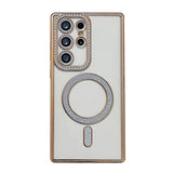 Samsung Galaxy S25 Ultra Shockproof Clear Luxury Magnetic Diamond Glitter Case - Gold