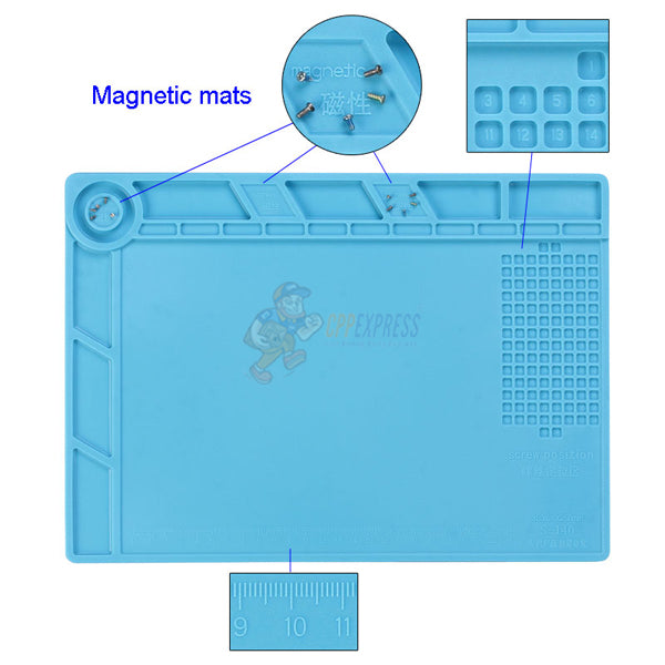 Silicone Repair Mat, Magnetic Soldering Mat Heat Insulation Electronics Repair Mat (Medium) - Blue