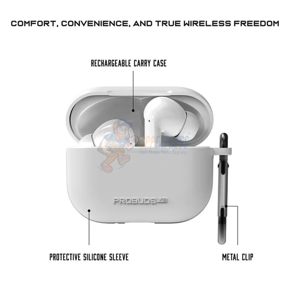 Tzumi ProBuds Wireless Stereo Earbuds with Auto Pairing Built In Mic White