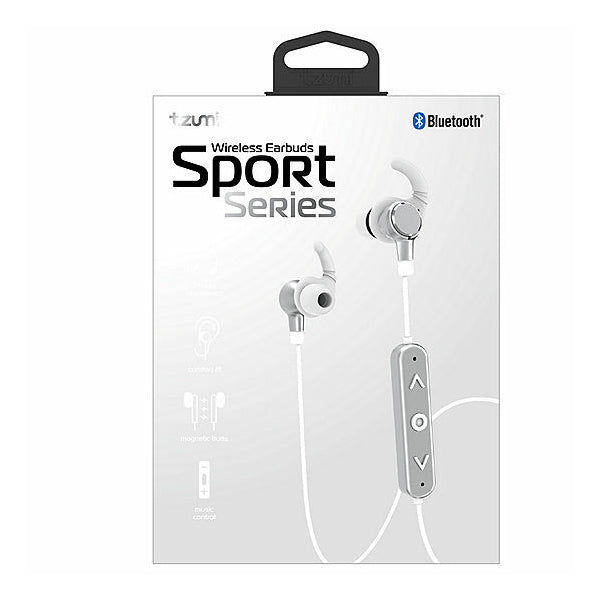 Tzumi Wireless Bluetooth Earbuds Sports Series Silver