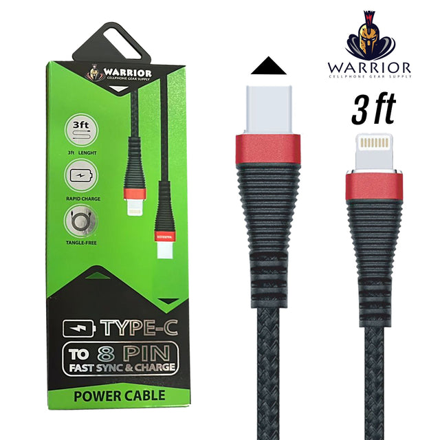 Type C to 8 Pin ChargerData Sync 3 ft. Cable Premium