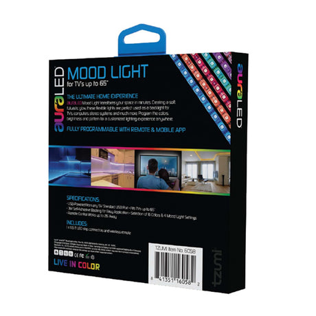 Tzumi Aura LED Mood Light Strip for TV up to 65” With Remote Control 6058