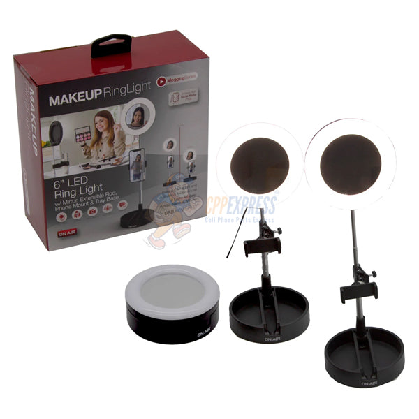 Tzumi On Air Makeup Ring Light 6 inch LED Light with Mirror and Phone Mount