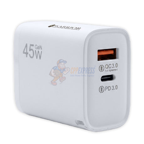 Warrior PowerCube 45W Dual-Port GaN USB-C PD + QC 3.0 Wall Adapter Charger